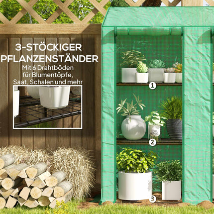 3-Tier Mini Greenhouse with 6 Wire Shelves, Roll-Up Doors