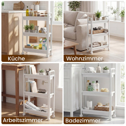 3-Tier Narrow Rolling Cart with Handles, White, 18.5 cm Wide