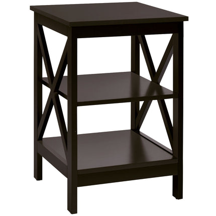 3-Tier Nightstand, X-Frame Shelves, Dark Brown