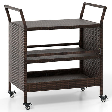 3-Tier Outdoor Bar Cart with Lockable Wheels & Handles