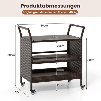 3-Tier Outdoor Bar Cart with Lockable Wheels & Handles