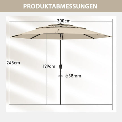 3-Tier Patio Umbrella, Beige, 300 cm, Wind-Resistant