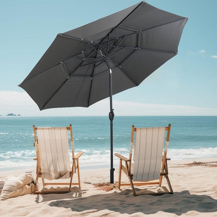 3-Tier Patio Umbrella, Crank, Tilt, 300cm, Grey