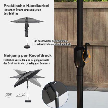 3-Tier Patio Umbrella, Crank, Tilt, 300cm, Grey