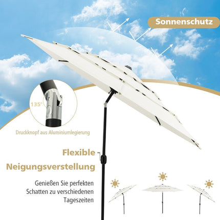 3-Tier Patio Umbrella, Double Vent, 306x306x252 cm, Beige