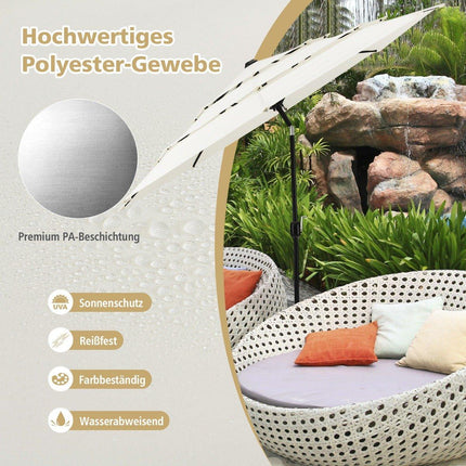 3-Tier Patio Umbrella, Double Vent, 306x306x252 cm, Beige