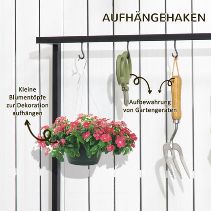 Three-level wooden plant shelf with hooks - 80x36x174 cm