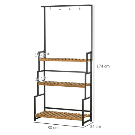 Three-level wooden plant shelf with hooks - 80x36x174 cm