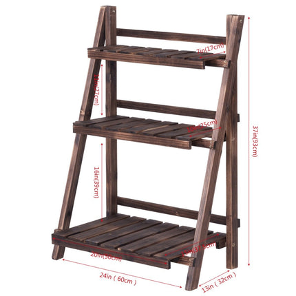 3 Tier Plant Stand Folding Flower Stand Plant Shelf 60 x 33 x 93 cm Brown