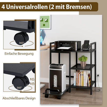 3-Tier Printer Stand with Charging Station, Black