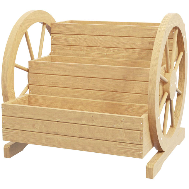 3-Tier Raised Garden Bed, Wagon Wheel Design, Fir Wood
