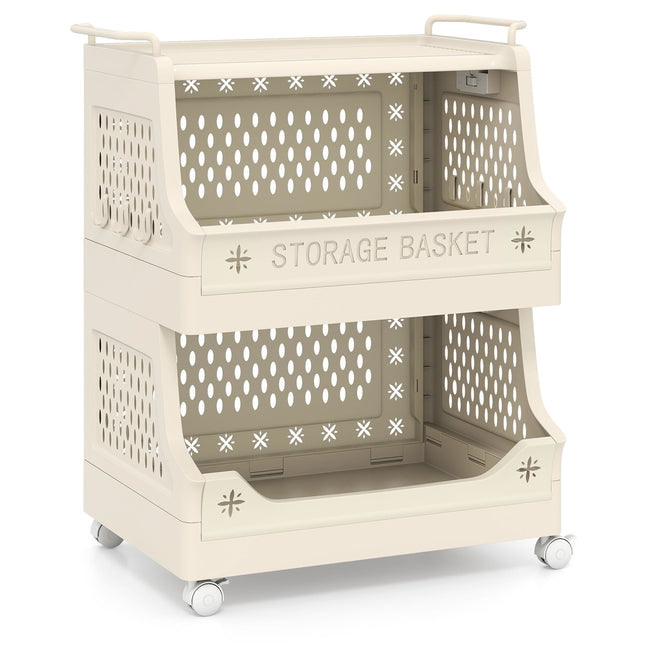 3-laags wasmand op wielen met handgrepen en haken