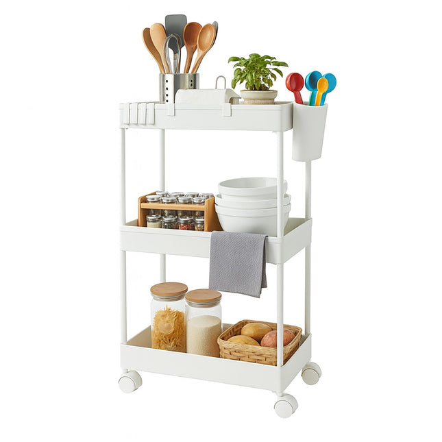 3-Tier Rolling Trolley with Swivel Wheels and Brakes