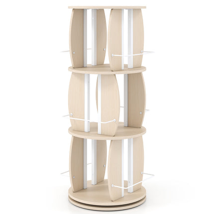 3-Tier Rotating Bookshelf Tower with Display Stands, Light Oak, 360° Swivel