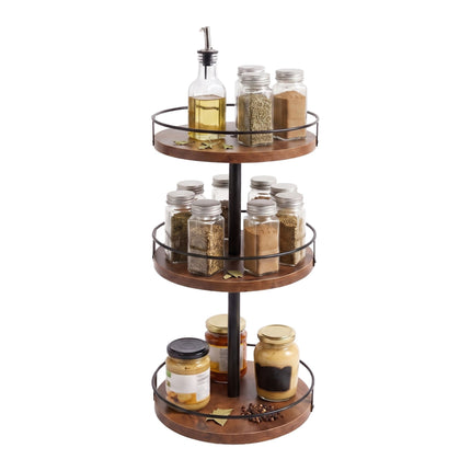 3-Tier Rotating Spice Rack, Brown – MDF & Iron