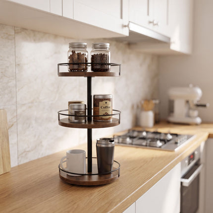 3-Tier Rotating Spice Rack, Brown – MDF & Iron