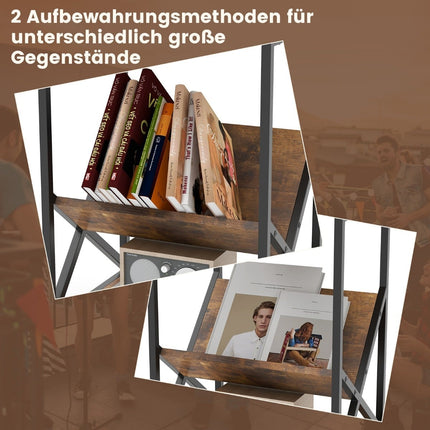 3-Tier Side Table with V-Shaped Magazine Holder, Brown