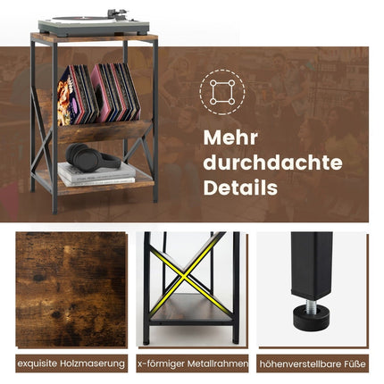3-Tier Side Table with V-Shaped Magazine Holder, Brown