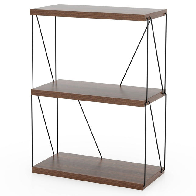 3 Tier Standing Shelf with Metal Frame Industrial Bookcase Storage Rack 60 x 29.5 x 82 cm