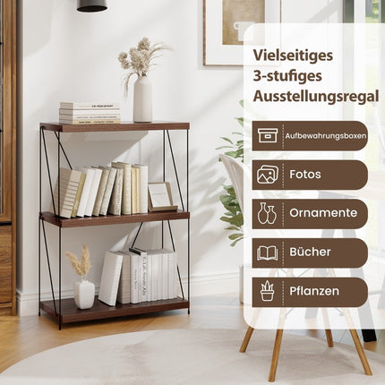 3 Tier Standing Shelf with Metal Frame Industrial Bookshelf Storage Rack 60 x 29.5 x 85.5 cm