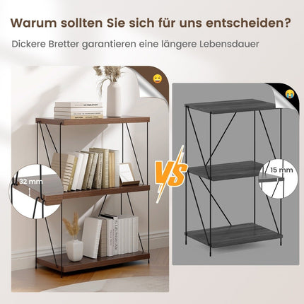 3 Tier Standing Shelf with Metal Frame Industrial Bookshelf Storage Rack 60 x 29.5 x 85.5 cm