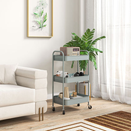 3-Tier Steel Storage Cart with Wheels, Light Blue