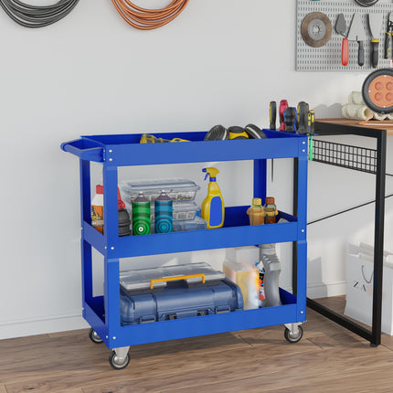 3-Tier Steel Tool Cart, 4 Wheels, 83x35.3x76 cm, Blue