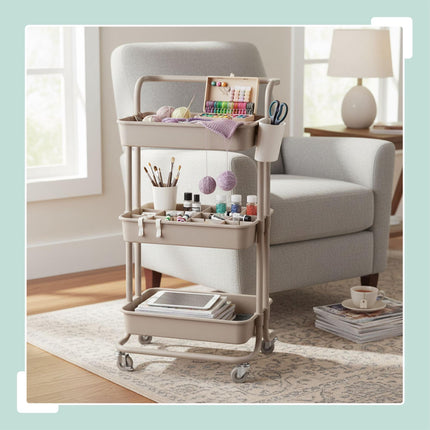 3-Tier Trolley with Adjustable Dividers and Hooks