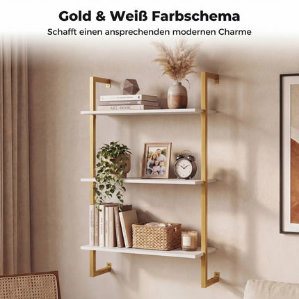 3-Tier Wall Shelf with Metal Frame – White, 53x23x90 cm
