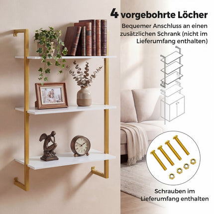 3-Tier Wall Shelf with Metal Frame – White, 53x23x90 cm