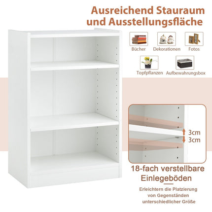 3-Tier White Bookshelf with Adjustable Shelves, 50x30x75 cm