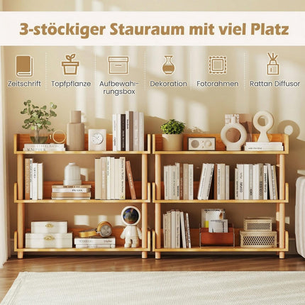 3-Tier Wooden Bookshelf with Open Shelves and Side Rails
