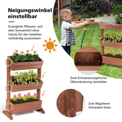 3 Tier Wooden Flower Shelf Flower Stand 3 Tier Raised Bed Flower Stairs 71 x 38 x 105 cm Brown