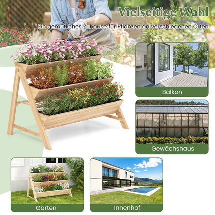 3-Tier Wooden Raised Garden Bed with Shelf & Hooks