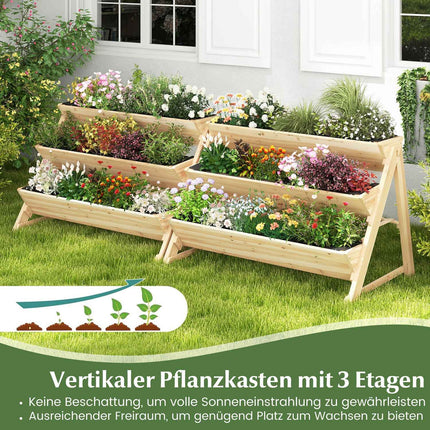 3-Tier Wooden Raised Garden Bed with Shelf & Hooks