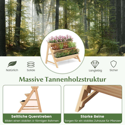 3-Tier Wooden Raised Garden Bed with Shelf & Hooks