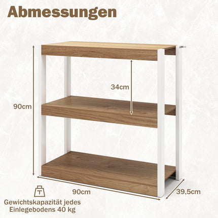 3-Tier Wooden Shelf with Anti-Tip Kits & Open Shelves