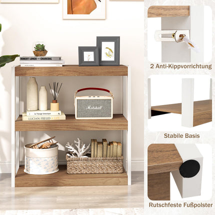 3-Tier Wooden Shelf with Anti-Tip Kits & Open Shelves