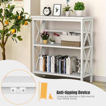 3-Tier Wooden X-Frame Etagere Bookshelf, White