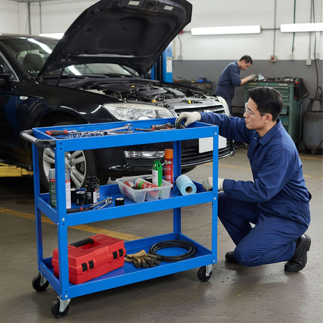 3-Tier Workshop Trolley with Swivel Castors