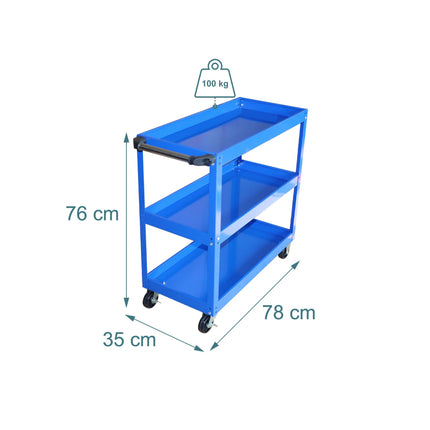 3-Tier Workshop Trolley with Swivel Castors