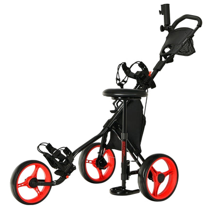3-Wheel Adjustable Golf Cart with Seat, Red/Black