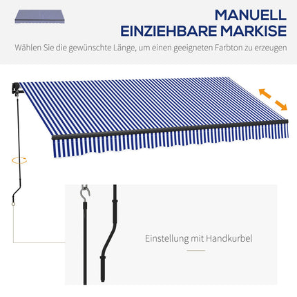 Wall-mounted awning, 3x2.5m, Blue & White, Sun protection