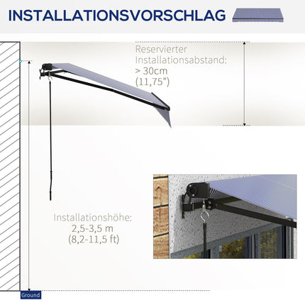 Wall-mounted awning, 3x2.5m, Blue & White, Sun protection
