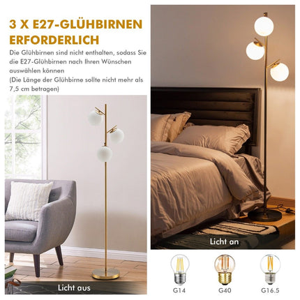 3-bulb floor lamp with practical foot switch & E27 bulb base reading lamp