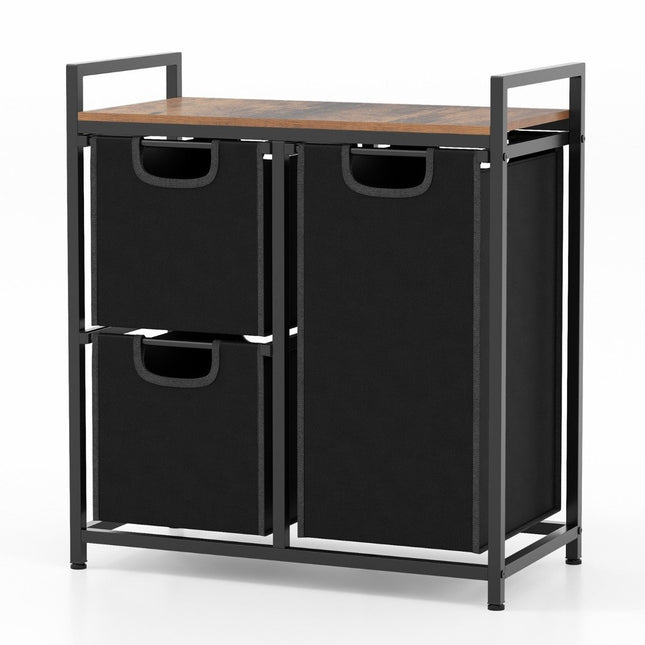 3-vaks wasmand met plank en 3 uitneembare vakken wasmand 66,5 x 33 x 72 cm
