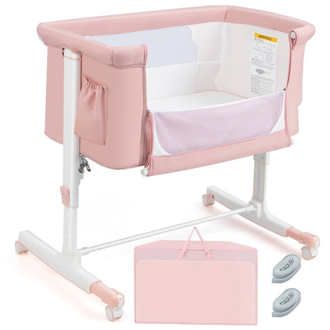 3-in-1 Adjustable Baby Bedside Crib & Bassinet, Pink