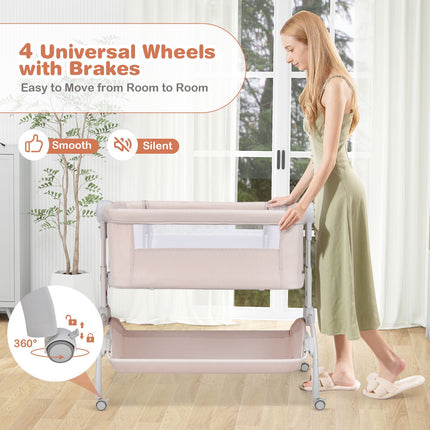 3-in-1 Baby Bassinet, Adjustable Height Bedside Sleeper, Beige