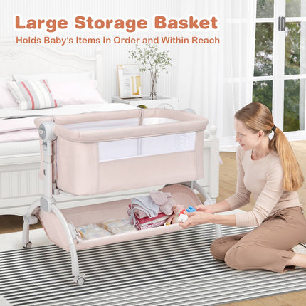 3-in-1 Baby Bassinet, Adjustable Height Bedside Sleeper, Beige