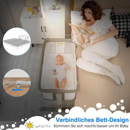 3-in-1 Baby Bed & Cradle with Mattress, Portable, Grey